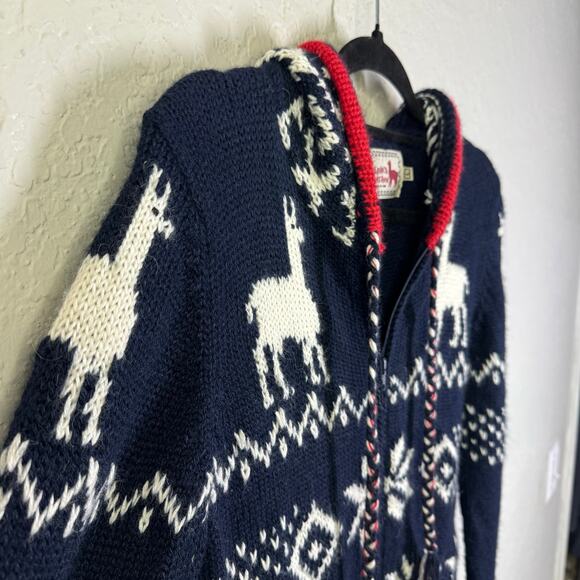 THE ALPACA CONNECTION Sweater Large Hoodie Cardigan Fair Isle Full Zip Llama - Picture 7 of 15